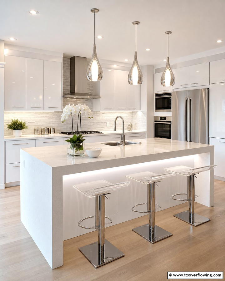 Contemporary Lighting Focus - 30 Kitchen Island Decor Ideas for Stylish Functionality