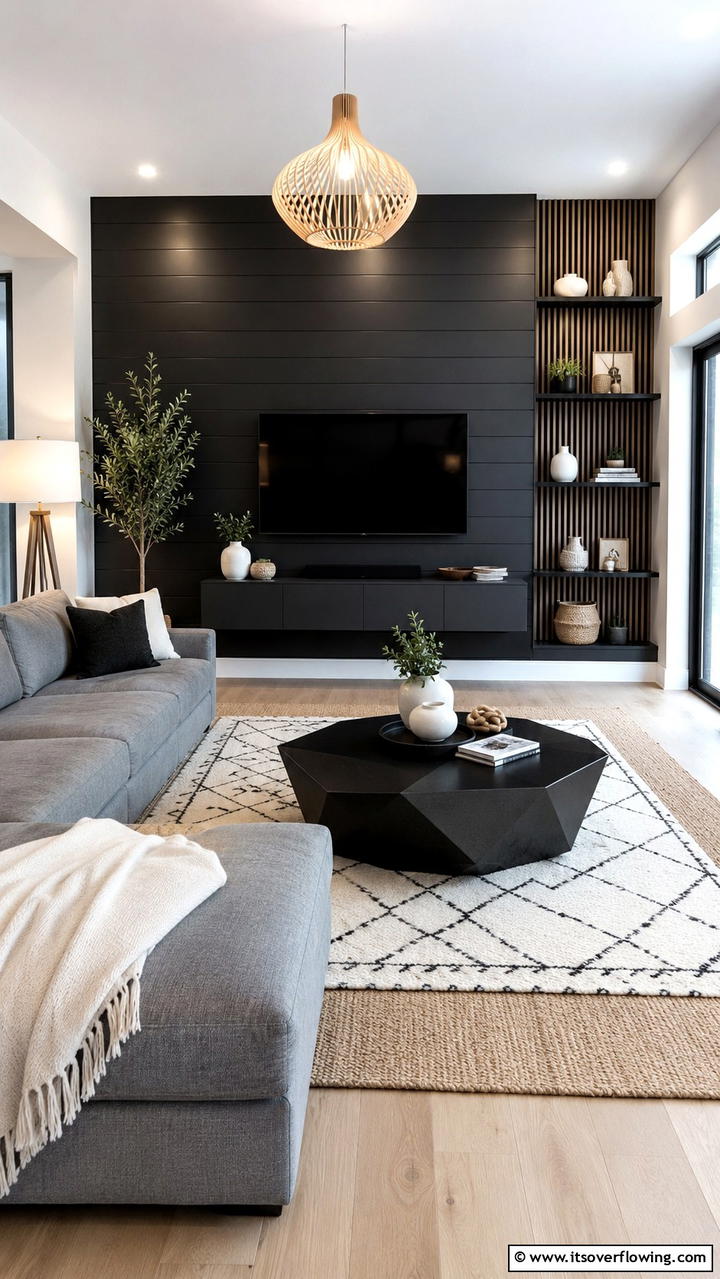 Contemporary Living Room Focal Point - 30 Black Shiplap Wall Ideas for Timeless Interior Accents