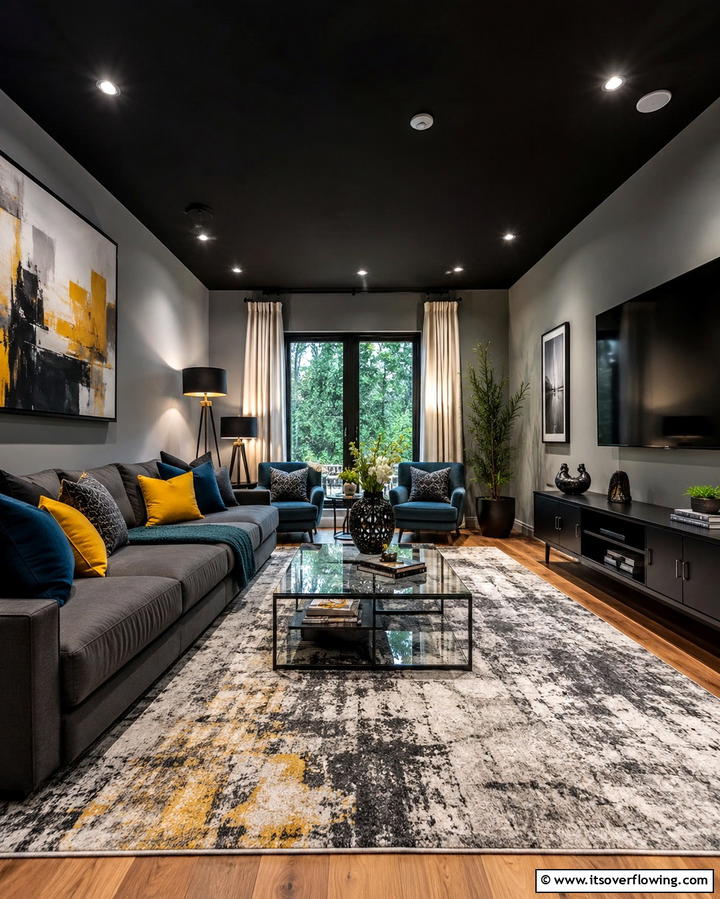 Contemporary Living Rooms - 25 Black Ceiling With Grey Walls for a Dramatic Look