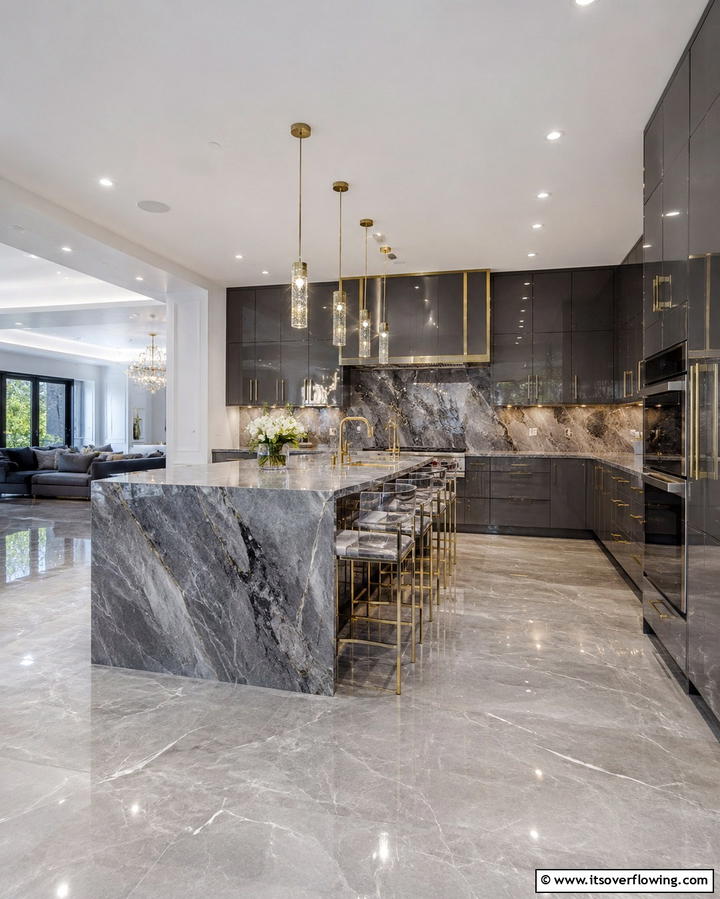 Contemporary Luxe Grey Kitchen - 30 Kitchens with Grey Floors- Sleek & Modern Flooring Ideas
