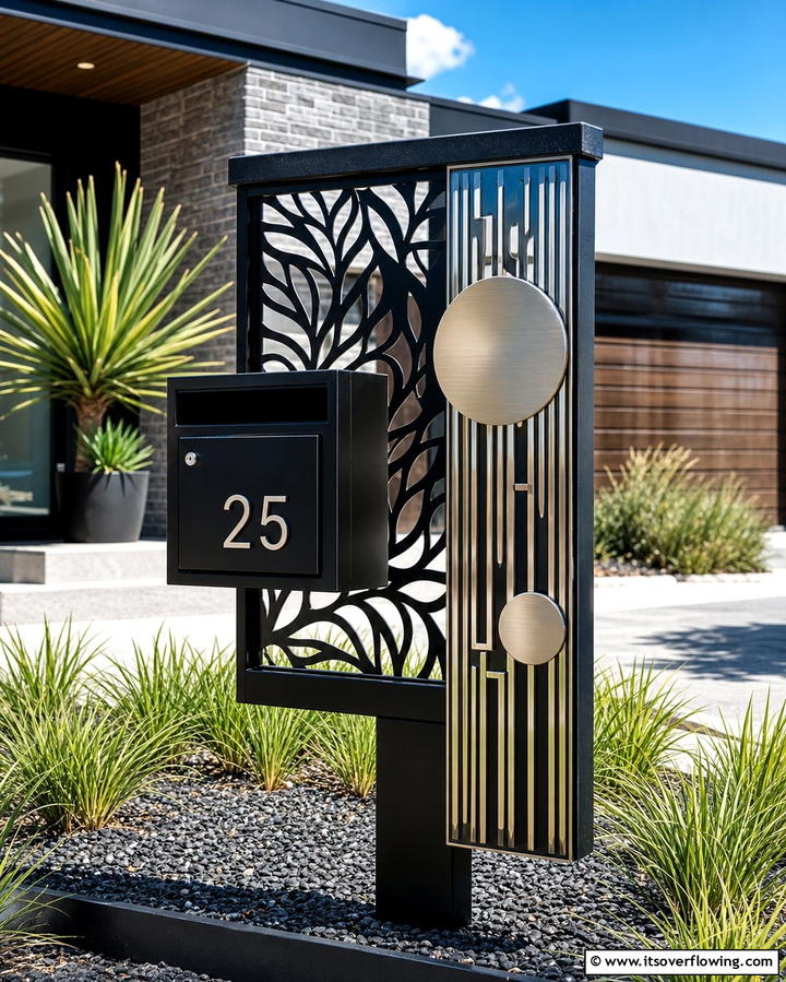 Contemporary Metal Art Feature - 30 Creative Mailbox Landscaping Ideas for Curb Appeal