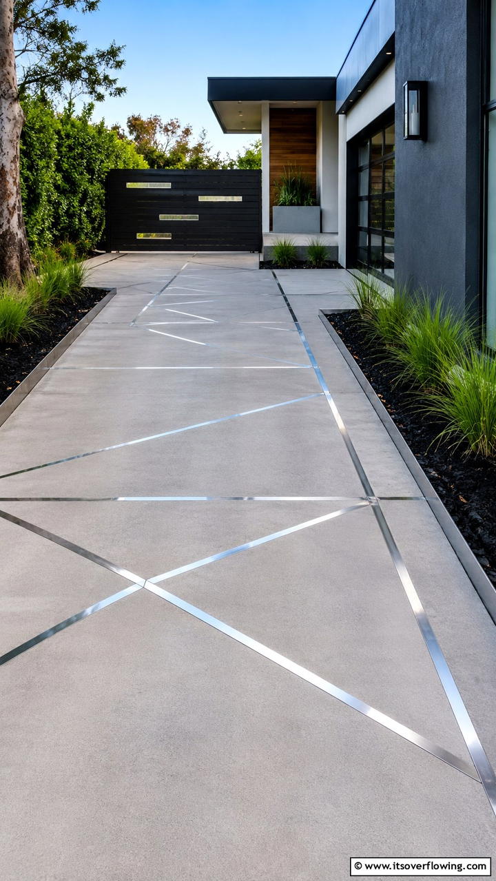 Contemporary Metal Inlays - 30 Driveway Landscape Ideas to Boost Curb Appeal