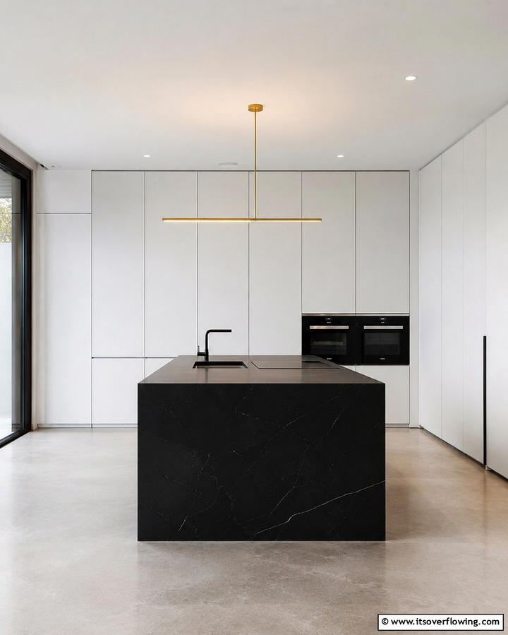 Contemporary Minimalism - 30 Luxe Black, White, and Gold Kitchen Ideas for Elegant Spaces