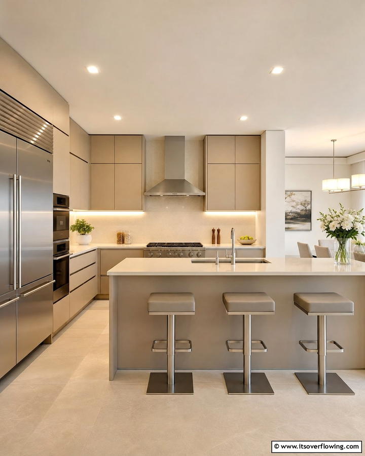 Contemporary Minimalism with Beige Cabinets - 20 Kitchens With Beige Kitchen Cabinets for a Neutral and Elegant Look