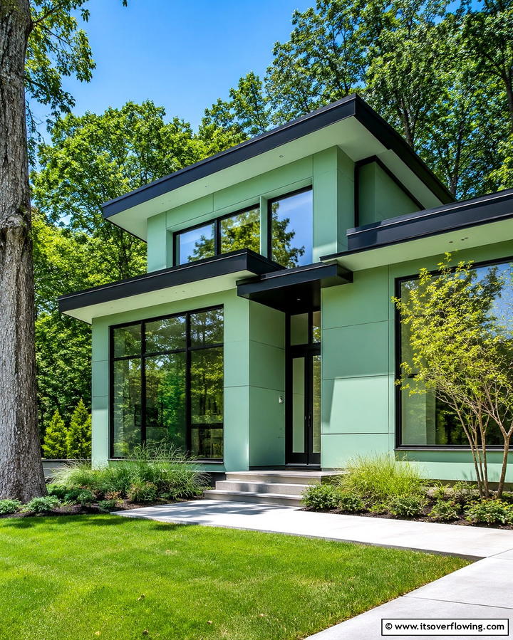 Contemporary Minimalism with Black Trim Accents - 25 Green House Exterior With Black Trim Ideas