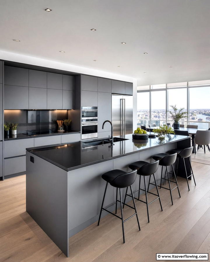 Contemporary Minimalism with Gray and Black - 25 Kitchen Ideas with Gray Cabinets and Black Countertops