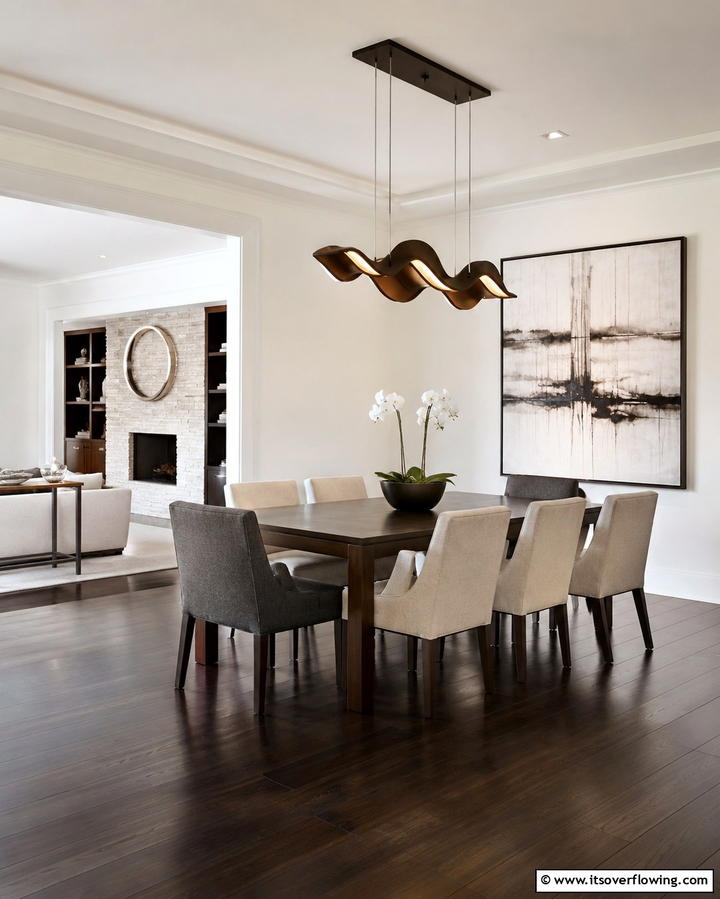 Contemporary Minimalism with Neutral Accents - 25 Dark Wood Floor Dining Room Ideas for a Classic Look