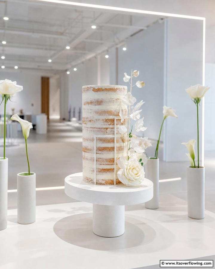 Contemporary Minimalist Cake - 21 Naked Wedding Cake Ideas for Minimalist Elegance
