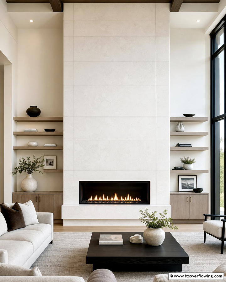Contemporary Minimalist Design - 25 Floor to Ceiling Stone Fireplace Ideas for Drama