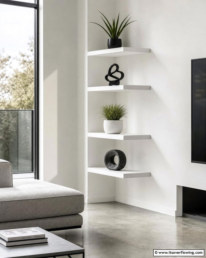 Contemporary Minimalist Shelf - 21 Corner Shelf Ideas for Stylish Space Optimization