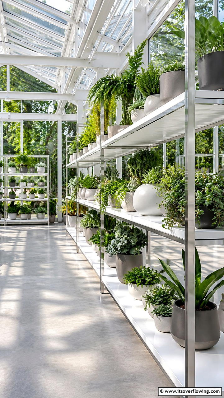 Contemporary Minimalist Shelving - 30 Greenhouse Shelving Ideas- Organized Plant Storage
