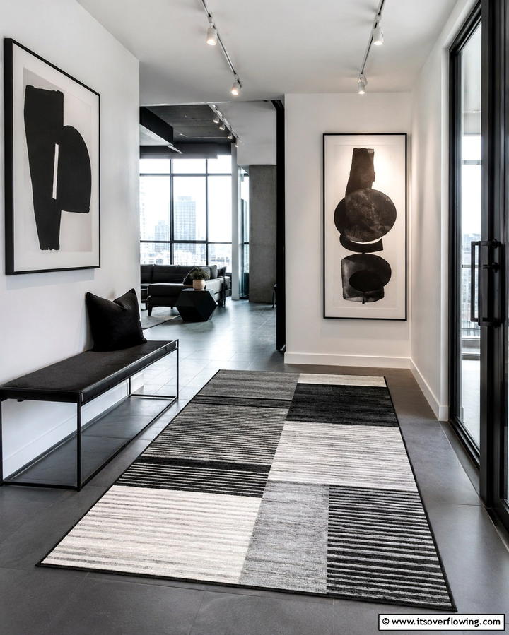 Contemporary Monochrome Style - 30 Welcoming Entryway Rug Designs to Elevate First Impressions