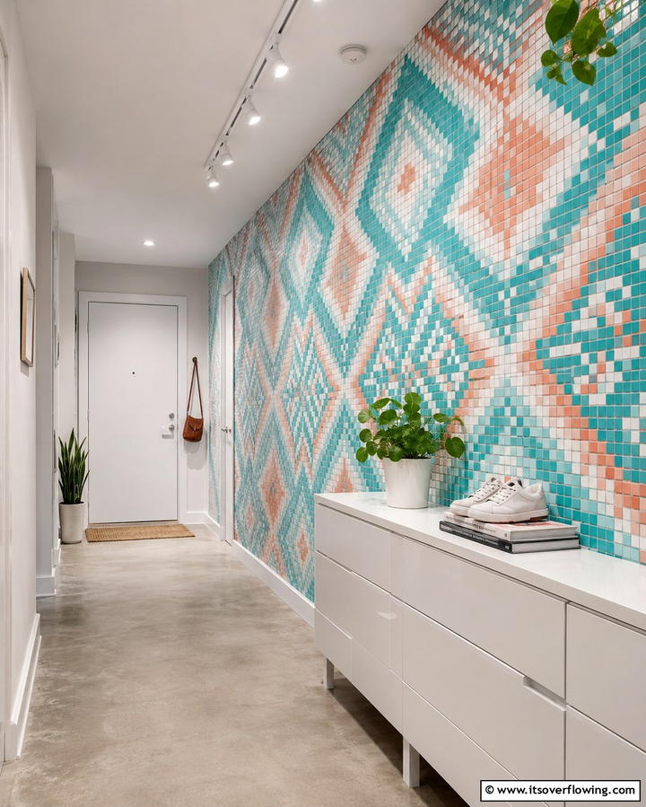 Contemporary Mosaic for a Playful Accent - 30 Hallway Wallpaper Ideas for a Striking Entryway