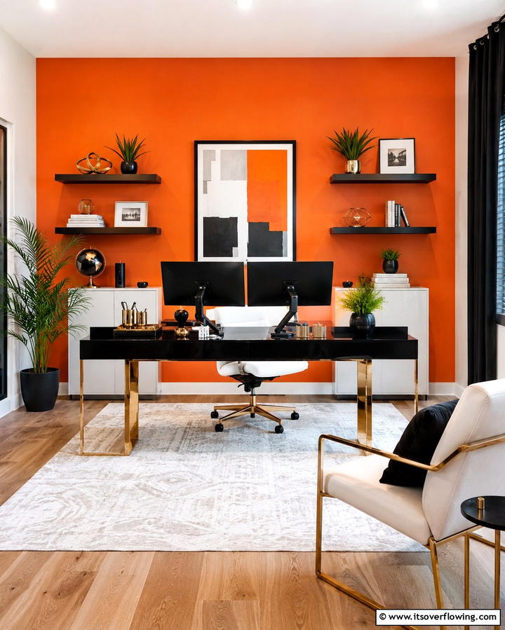 Contemporary Office Energy - 20 Orange Accent Wall Ideas to Brighten Your Space
