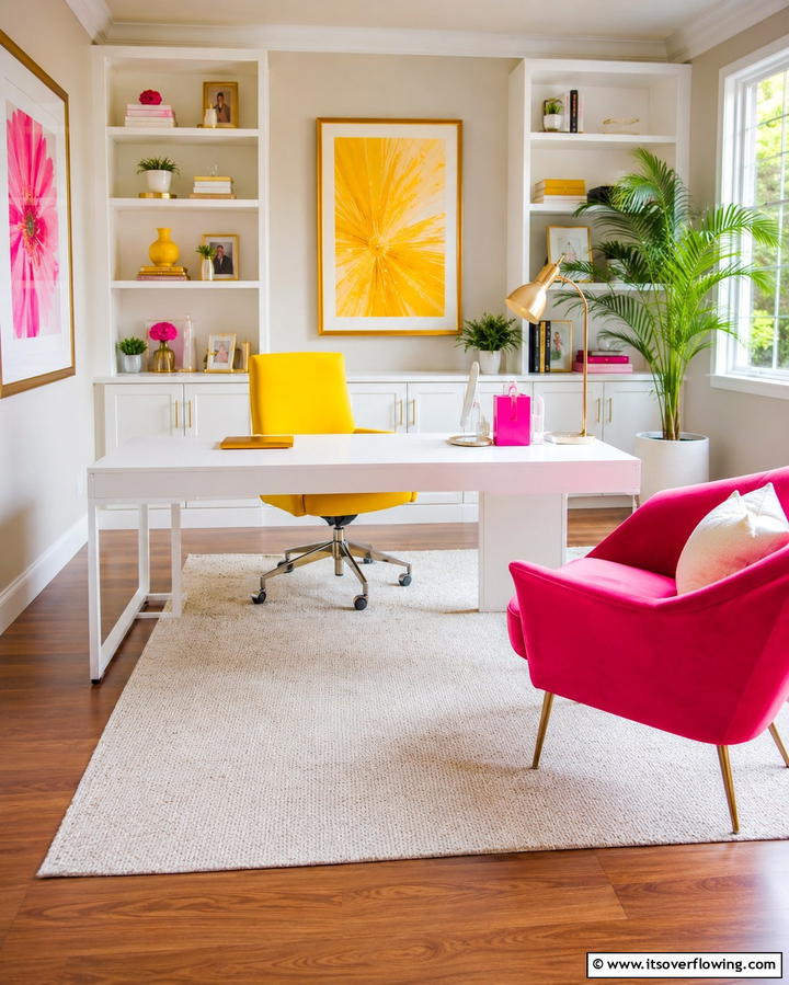 Contemporary Office Spaces - 30 Yellow and Pink Decor Ideas- Vibrant Home Accents