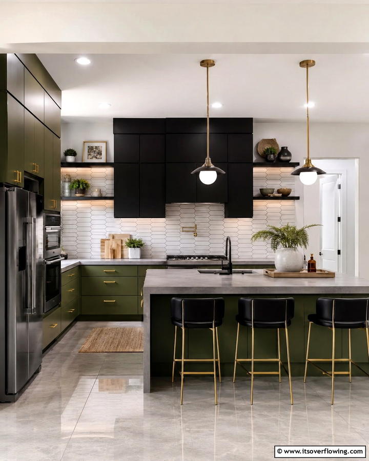 Contemporary Olive Green Fusion - 30 Olive Green Kitchen Designs for a Warm Cooking Space