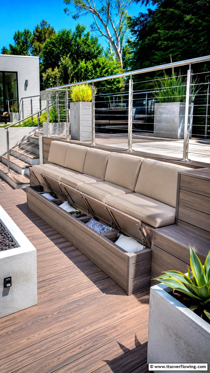 Contemporary Outdoor Bench with Storage - 30 Built-In Deck Bench Ideas- Functional Outdoor Seating