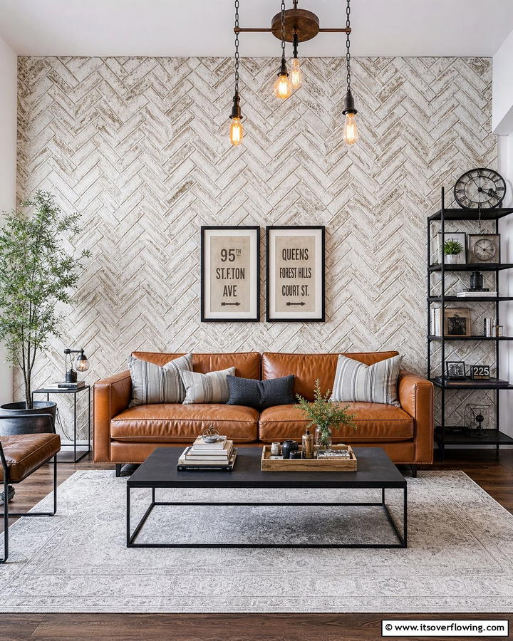 Contemporary Patterned Brick - 30 Striking Living Room Accent Wall Ideas for Bold Style