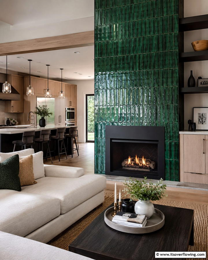 Contemporary Pistachio Finish - 25 Green Fireplace Ideas for a Cozy and Eco-Friendly Home