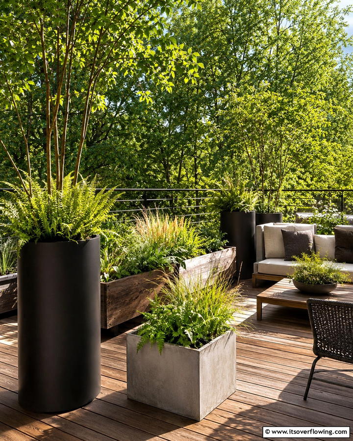 Contemporary Planter Mix - 30 Deck Decorating Ideas with Plants for Lush Outdoor Living