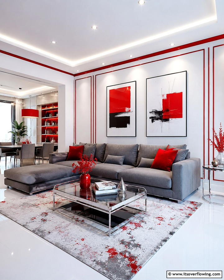 Contemporary Red Detailing - 30 Red Living Room Ideas for Bold and Vibrant Spaces
