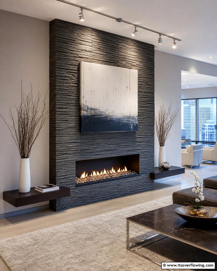 Contemporary River Rock Fireplace with Clean Lines - 25 River Rock Fireplace Ideas for a Natural Look