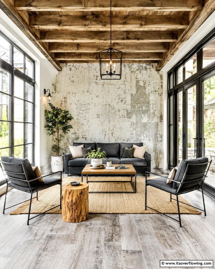 Contemporary Rustic Sunroom - 30 Farmhouse Sunroom Ideas for Cozy and Light-Filled Relaxation