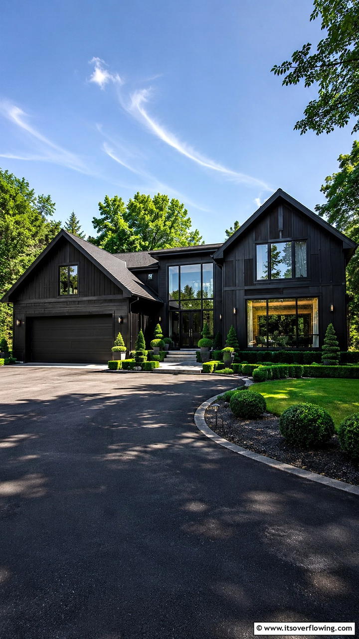 Contemporary Sable Shine - 30 Black House Exteriors- Bold Paint Colors for Modern Homes