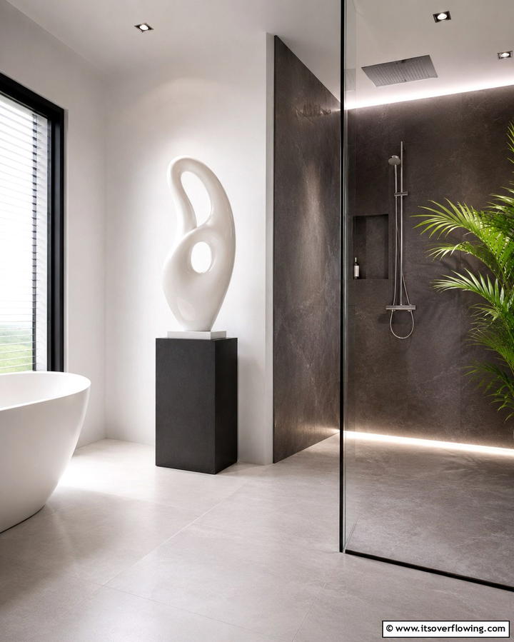 Contemporary Sculpture Displays - 30 Bathroom Art Ideas to Elevate Your Walls with Personality