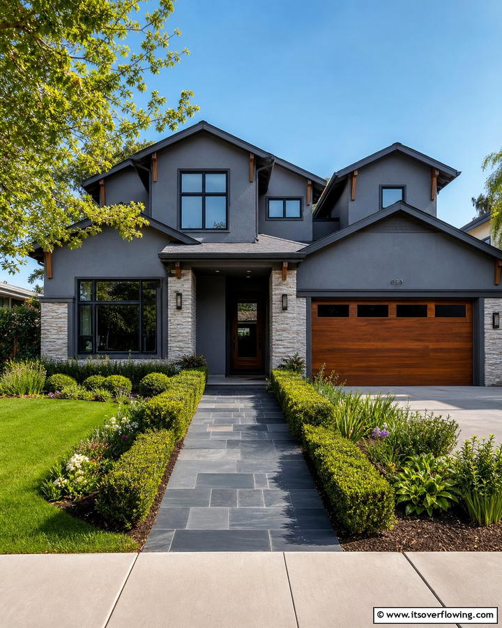 Contemporary Slate Gray Finish - 21 Gray Exterior House Paint Ideas for Stunning Curb Appeal