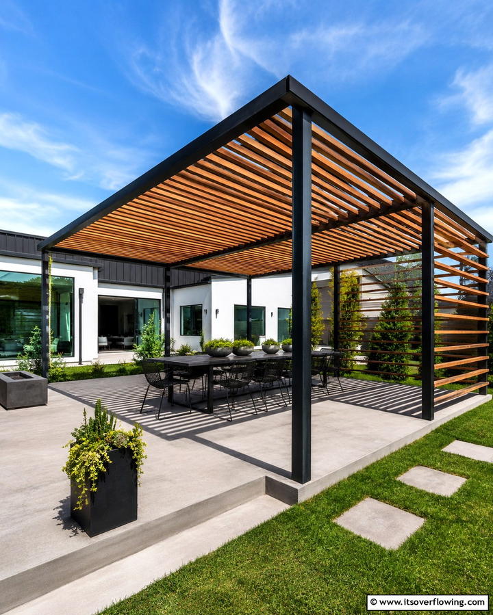 Contemporary Slatted Pergola - 25 Small Patio Pergola Ideas for Cozy Outdoor Spaces