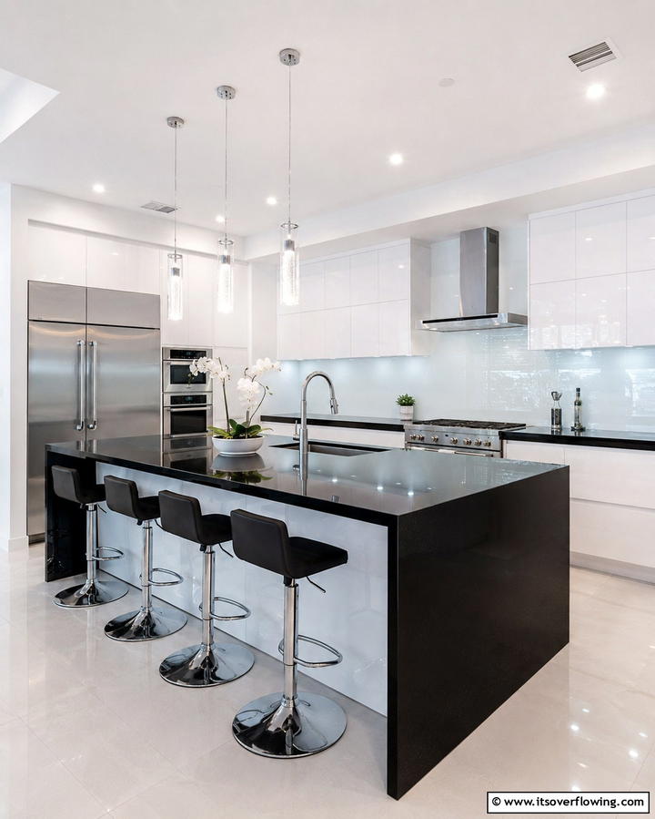 Contemporary Sleekness - 25 Kitchen With White Cabinets and Black Countertops Ideas