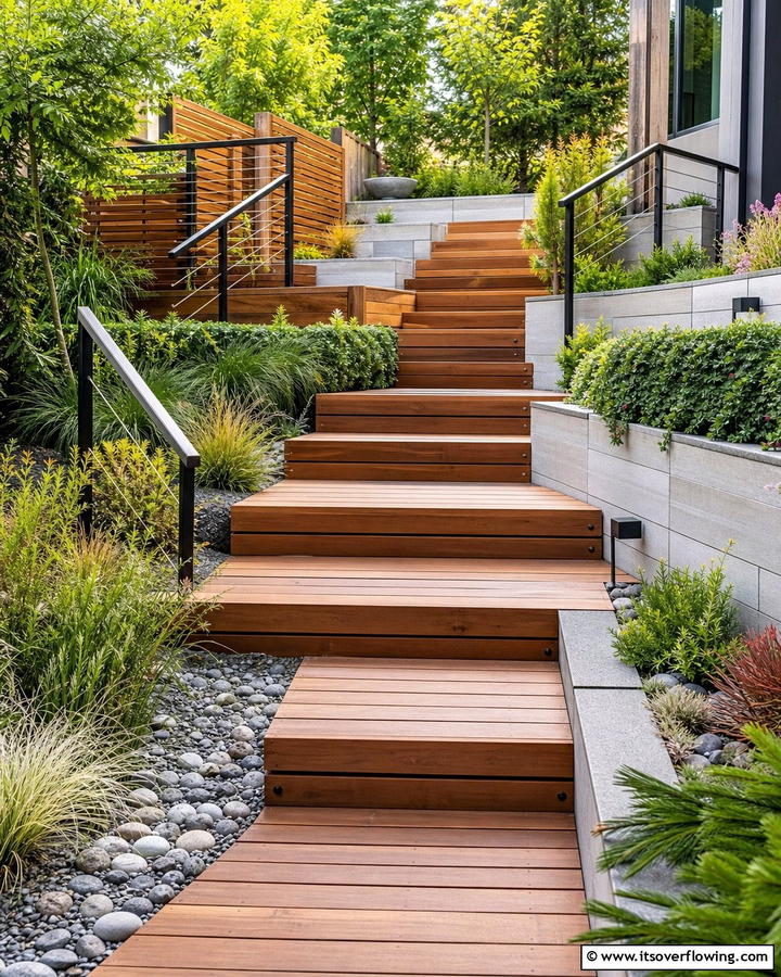 Contemporary Split Level Walkway - 30 Wooden Walkway Ideas for Gardens and Outdoor Paths
