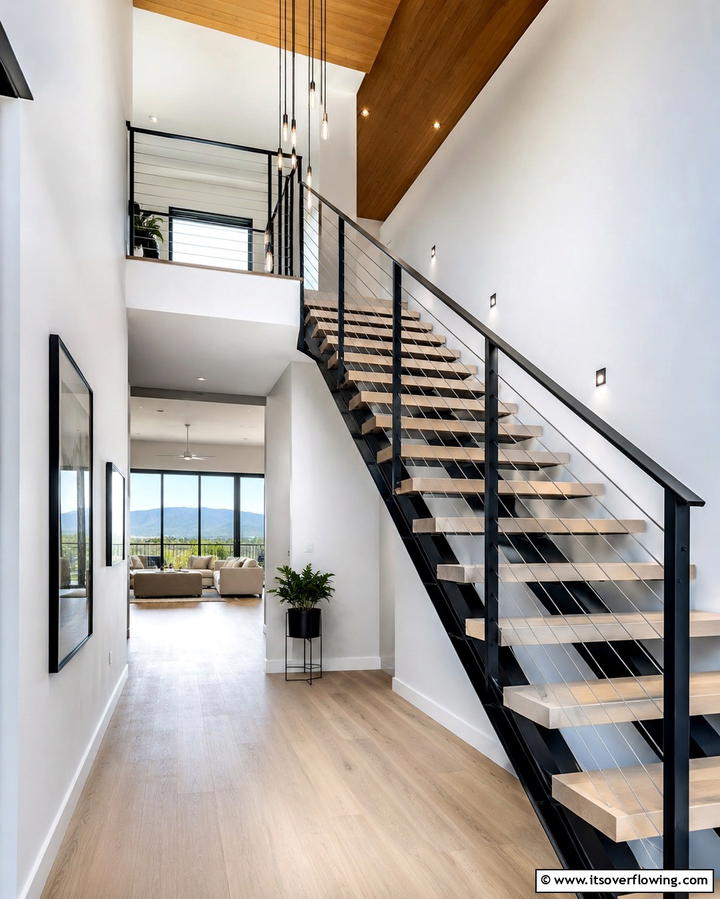 Contemporary Staircase Accents - 30 Chic Black and White Hallway Ideas for Timeless Elegance