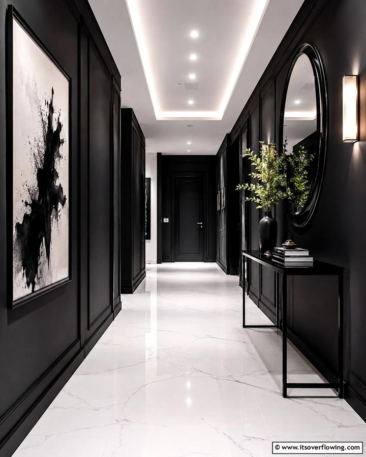Contemporary Statement Space - 30 Black Hallway Ideas for Dramatic and Sophisticated Spaces