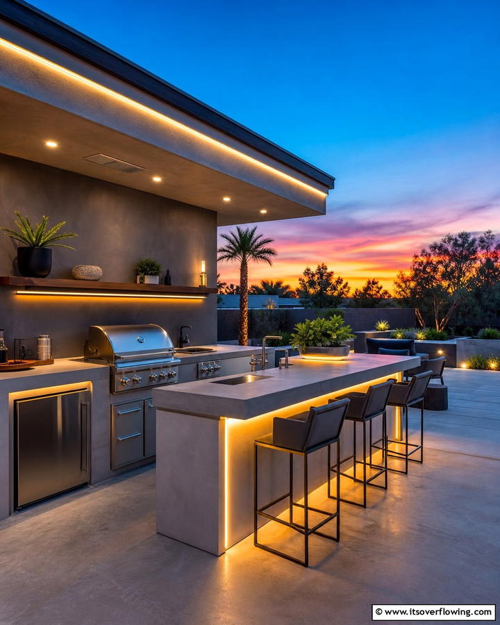 Contemporary Stucco Kitchen with LED Lighting - 20 Stucco Outdoor Kitchen Ideas for Stylish Cooking
