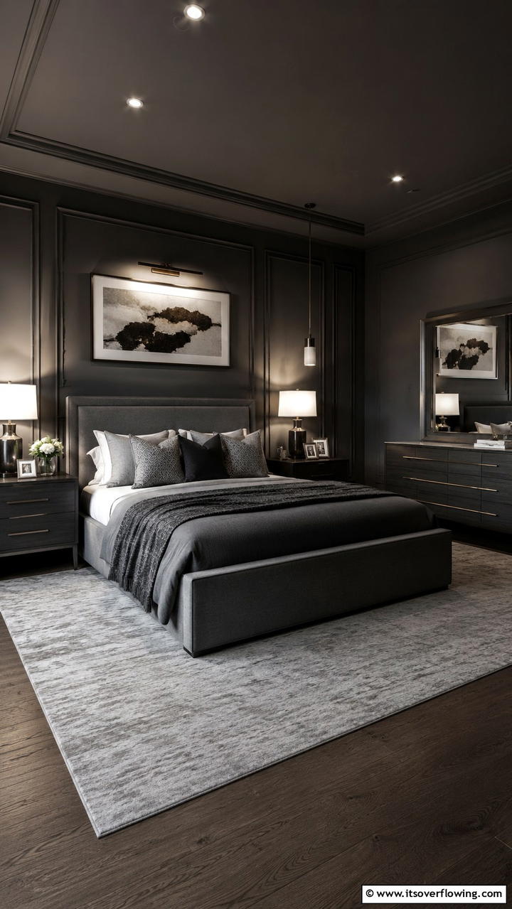 Contemporary Style with Cozy Elements - 30 Dark Grey Bedroom Ideas for Modern Serene Spaces