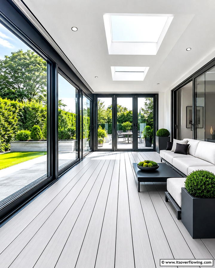 Contemporary Sunroom with Sleek Deck Design - 25 Sunroom and Deck Combo Ideas for Seamless Indoor-Outdoor Living