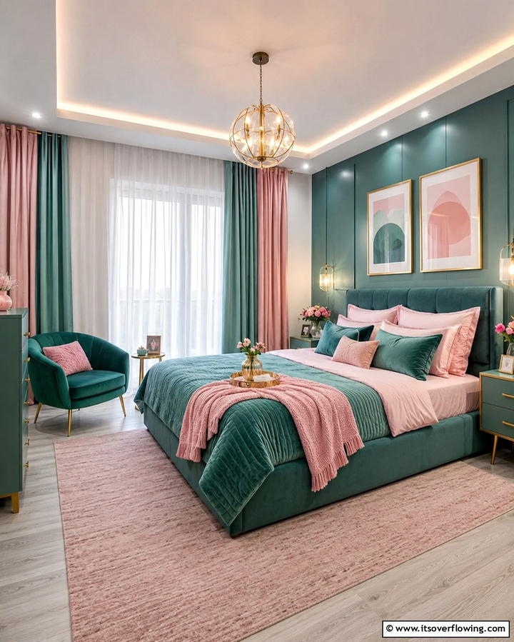 Contemporary Teal and Pink Blends - 30 Teal and Pink Bedroom Ideas for Bold Modern Design