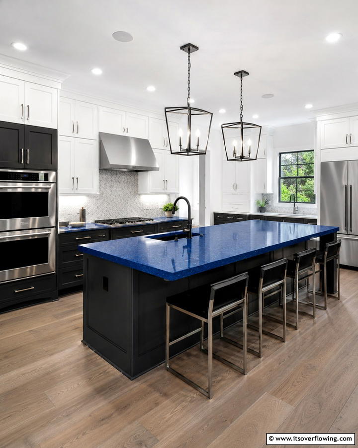 Contemporary Two Tone Design - 30 Blue Countertop Kitchen Ideas for Bold Statement Spaces