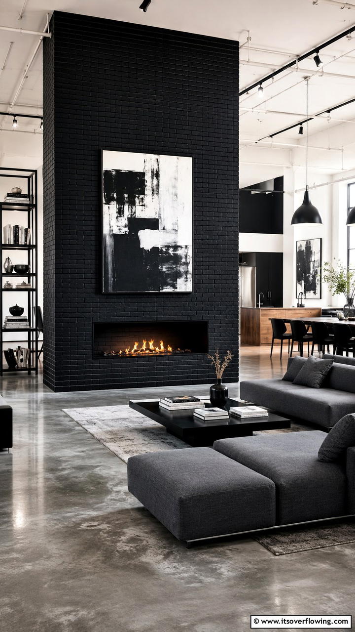Contemporary Urban Black Brick Fireplace - 30 Black Brick Fireplace Ideas for Dramatic Focal Points