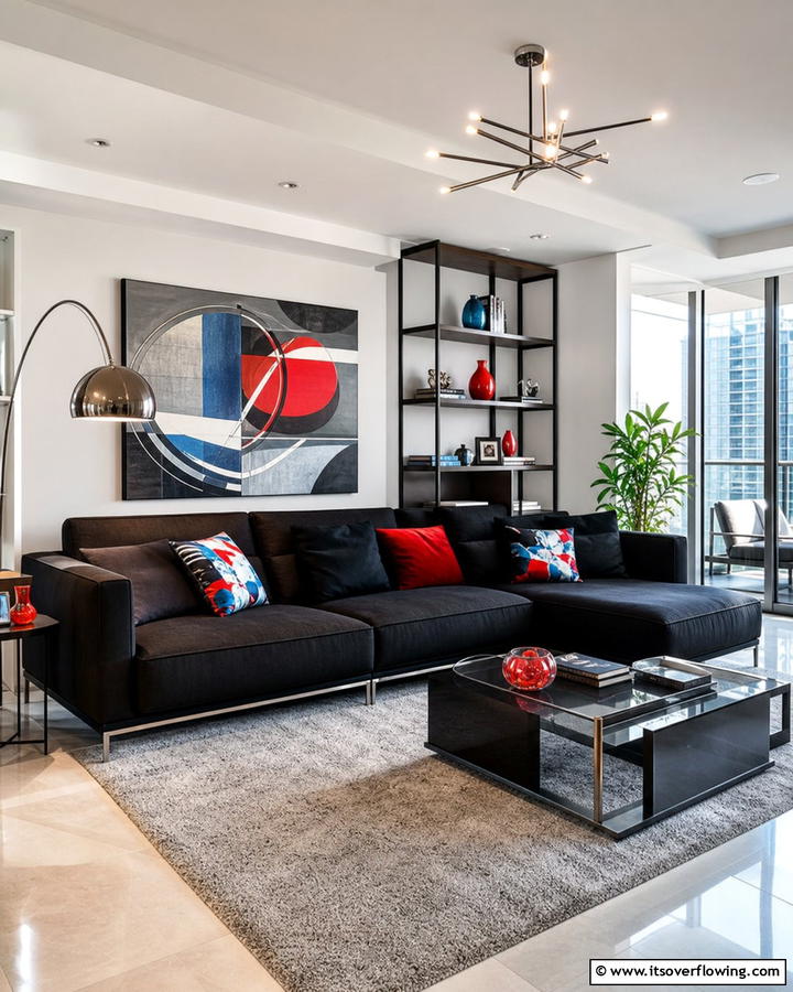 Contemporary Urban Black Couch Setup - 21 Chic Black Couch Living Room Styling Inspirations