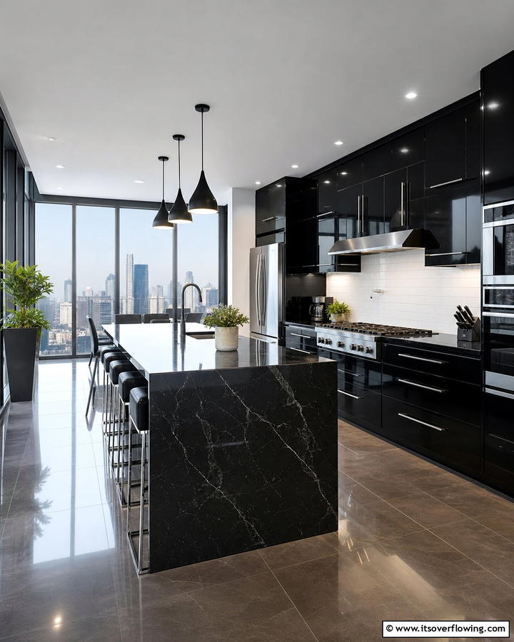 Contemporary Urban Edge - 21 Kitchens With Black Cabinets- Bold & Timeless Designs