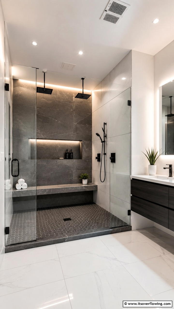 Contemporary Walk In Shower with Integrated Bench - 21 Walk-In Shower Ideas With Bench for Spa-Like Comfort