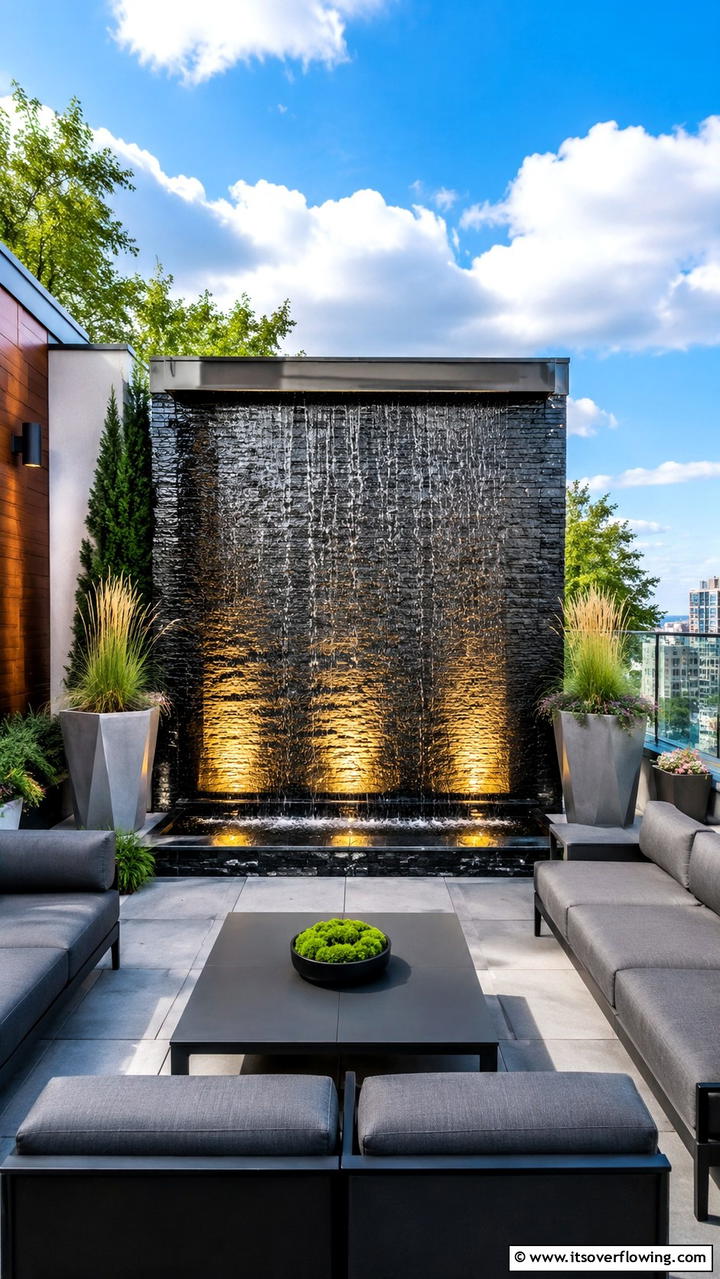 Contemporary Water Wall - 21 Water Feature Ideas for Serene Garden Landscaping