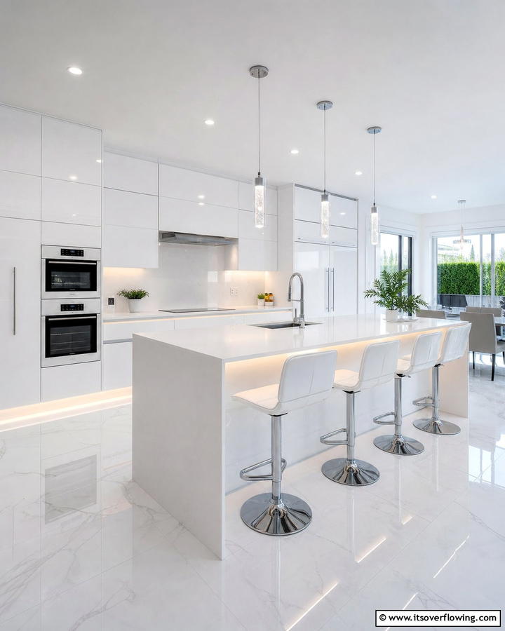 Contemporary White Kitchen with Clean Lines - 21 Kitchen Ideas with White Appliances for a Clean Look
