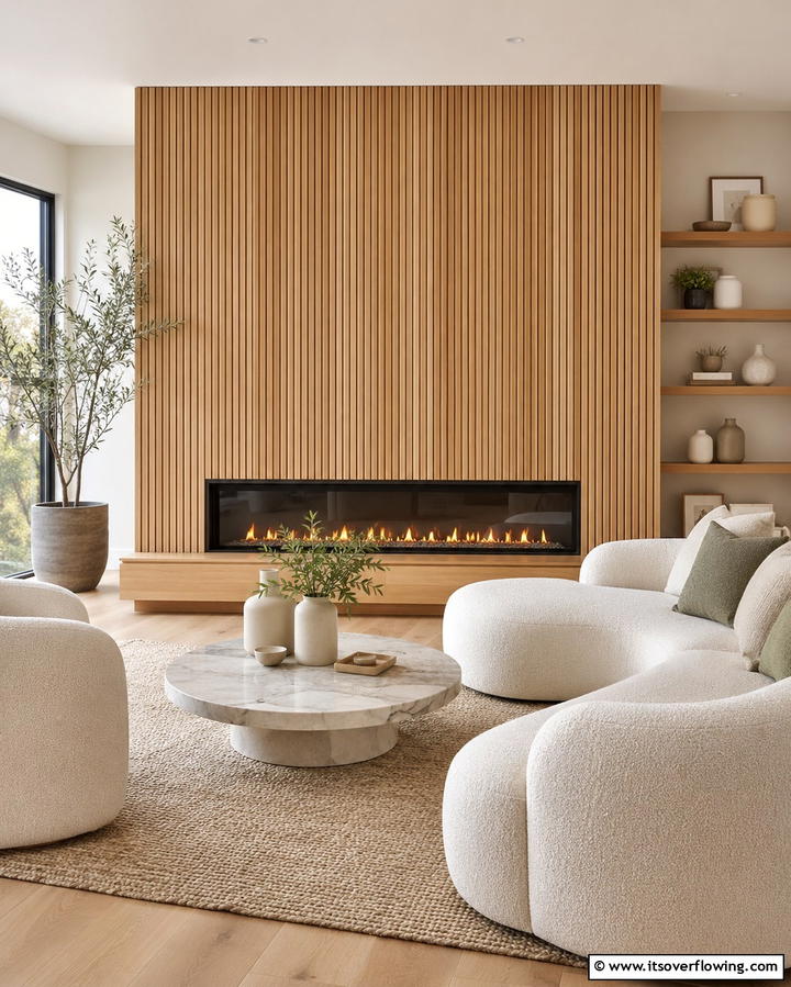 Contemporary Wood Panel Faux Fireplace - 30 Faux Fireplace Ideas to Add Warmth Anywhere