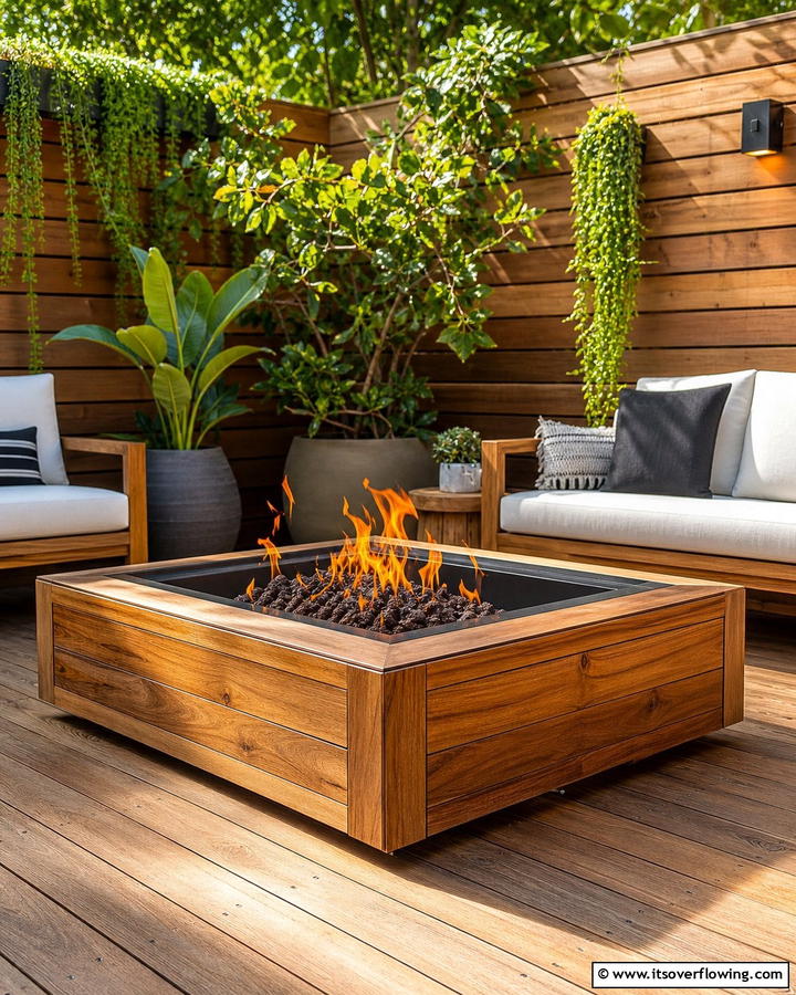 Contemporary Wooden Surround - 21 Fire Pit Ideas for Outdoor Gatherings and Cozy Nights