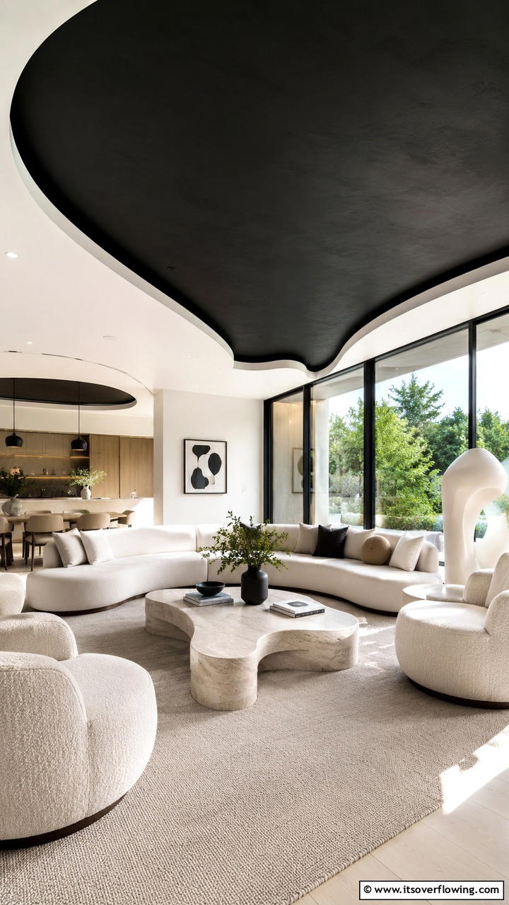 Contoured Black Curves - 30 Black Ceiling Ideas to Add Depth and Drama Above