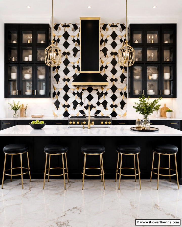 Contrasting Backsplash Designs - 30 Luxe Black, White, and Gold Kitchen Ideas for Elegant Spaces